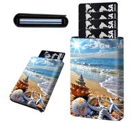 Mxfdegf Credit Card Holder Aluminum Auto Pop Up Wallet, Slim Minimalist Credit Card Holder For Men and Women, Leather Card Case Front Pocket Trifold Wallet RFID Blocking Wallets, Seaside shells -1593