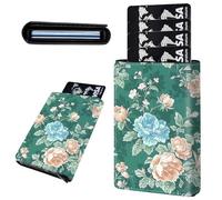 Mxfdegf Credit Card Holder Aluminum Auto Pop Up Wallet, Slim Minimalist Credit Card Holder For Men and Women, Leather Card Case Front Pocket Trifold Wallet RFID Blocking Wallets, Blue Teal Green