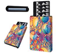 Mxfdegf Credit Card Holder Aluminum Auto Pop Up Wallet, Slim Minimalist Credit Card Holder For Men and Women, Leather Card Case Front Pocket Trifold Wallet RFID Blocking Wallets, Colored Art Bubbles