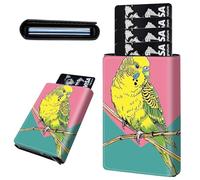 Mxfdegf Credit Card Holder Aluminum Auto Pop Up Wallet, Slim Minimalist Credit Card Holder For Men and Women, Leather Card Case Front Pocket Trifold Wallet RFID Blocking Wallets, Cute Parrot