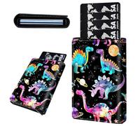 Mxfdegf Credit Card Holder Aluminum Auto Pop Up Wallet, Slim Minimalist Credit Card Holder For Men and Women, Leather Card Case Front Pocket Trifold Wallet RFID Blocking Wallets, planet dinosaur