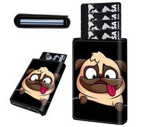 Mxfdegf Credit Card Holder Aluminum Auto Pop Up Wallet, Slim Minimalist Credit Card Holder For Men and Women, Leather Card Case Front Pocket Trifold Wallet RFID Blocking Wallets, Cute Funny Dog -382