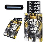 Mxfdegf Credit Card Holder Aluminum Auto Pop Up Wallet, Slim Minimalist Credit Card Holder For Men and Women, Leather Card Case Front Pocket Trifold Wallet RFID Blocking Wallets, Gold / Lion -2099