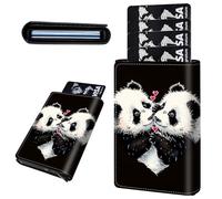 Mxfdegf Credit Card Holder Aluminum Auto Pop Up Wallet, Slim Minimalist Credit Card Holder For Men and Women, Leather Card Case Front Pocket Trifold Wallet RFID Blocking Wallets, Cute Black Panda