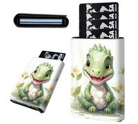 Mxfdegf Credit Card Holder Aluminum Auto Pop Up Wallet, Slim Minimalist Credit Card Holder For Men and Women, Leather Card Case Front Pocket Trifold Wallet RFID Blocking Wallets, Cute Dinosaur Dino