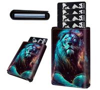 Mxfdegf Credit Card Holder Aluminum Auto Pop Up Wallet, Slim Minimalist Credit Card Holder For Men and Women, Leather Card Case Front Pocket Trifold Wallet RFID Blocking Wallets, Cool Lion -565
