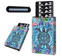 Mxfdegf Credit Card Holder Aluminum Auto Pop Up Wallet, Slim Minimalist Credit Card Holder For Men and Women, Leather Card Case Front Pocket Trifold Wallet RFID Blocking Wallets, Cute Flamingos