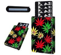 Mxfdegf Credit Card Holder Aluminum Auto Pop Up Wallet, Slim Minimalist Credit Card Holder For Men and Women, Leather Card Case Front Pocket Trifold Wallet RFID Blocking Wallets, Leaves red yellow