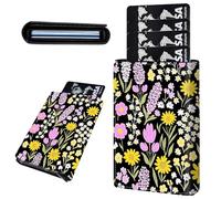 Mxfdegf Credit Card Holder Aluminum Auto Pop Up Wallet, Slim Minimalist Credit Card Holder For Men and Women, Leather Card Case Front Pocket Trifold Wallet RFID Blocking Wallets, Purple Yellow