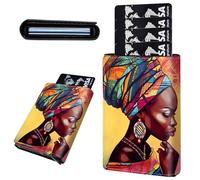 Mxfdegf Credit Card Holder Aluminum Auto Pop Up Wallet, Slim Minimalist Credit Card Holder For Men and Women, Leather Card Case Front Pocket Trifold Wallet RFID Blocking Wallets, Black Woman Queen