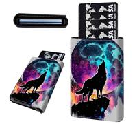 Mxfdegf Credit Card Holder Aluminum Auto Pop Up Wallet, Slim Minimalist Credit Card Holder For Men and Women, Leather Card Case Front Pocket Trifold Wallet RFID Blocking Wallets, Planet Wolf -555