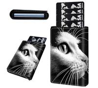Mxfdegf Credit Card Holder Aluminum Auto Pop Up Wallet, Slim Minimalist Credit Card Holder For Men and Women, Leather Card Case Front Pocket Trifold Wallet RFID Blocking Wallets, Cute White Cat -1148