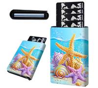Mxfdegf Credit Card Holder Aluminum Auto Pop Up Wallet, Slim Minimalist Credit Card Holder For Men and Women, Leather Card Case Front Pocket Trifold Wallet RFID Blocking Wallets, Sea Shells and