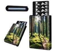 Mxfdegf Credit Card Holder Aluminum Auto Pop Up Wallet, Slim Minimalist Credit Card Holder For Men and Women, Leather Card Case Front Pocket Trifold Wallet RFID Blocking Wallets, Pretty Forest
