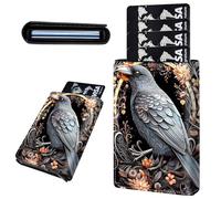 Mxfdegf Credit Card Holder Aluminum Auto Pop Up Wallet, Slim Minimalist Credit Card Holder For Men and Women, Leather Card Case Front Pocket Trifold Wallet RFID Blocking Wallets, Mystical Black Raven