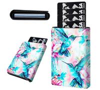 Mxfdegf Credit Card Holder Aluminum Auto Pop Up Wallet, Slim Minimalist Credit Card Holder For Men and Women, Leather Card Case Front Pocket Trifold Wallet RFID Blocking Wallets, Blue Hummingbird
