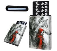 Mxfdegf Credit Card Holder Aluminum Auto Pop Up Wallet, Slim Minimalist Credit Card Holder For Men and Women, Leather Card Case Front Pocket Trifold Wallet RFID Blocking Wallets, Animal Wolf -1793
