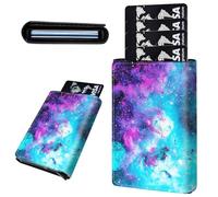 Mxfdegf Credit Card Holder Aluminum Auto Pop Up Wallet, Slim Minimalist Credit Card Holder For Men and Women, Leather Card Case Front Pocket Trifold Wallet RFID Blocking Wallets, Shining Starry Sky