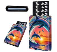 Mxfdegf Credit Card Holder Aluminum Auto Pop Up Wallet, Slim Minimalist Credit Card Holder For Men and Women, Leather Card Case Front Pocket Trifold Wallet RFID Blocking Wallets, Dolphins in The