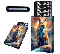 Mxfdegf Credit Card Holder Aluminum Auto Pop Up Wallet, Slim Minimalist Credit Card Holder For Men and Women, Leather Card Case Front Pocket Trifold Wallet RFID Blocking Wallets, Cute Foxes -1387