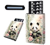 Mxfdegf Credit Card Holder Aluminum Auto Pop Up Wallet, Slim Minimalist Credit Card Holder For Men and Women, Leather Card Case Front Pocket Trifold Wallet RFID Blocking Wallets, Cute Pandas