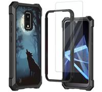 Mxfdegf for Blu View 4 Case,with Tempered Glass Screen Protector,Shockproof Durable PC and TPU Bumper Raised Corner Edge Case for Blu View 4 B135DL,Wolf Howling