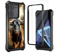 Mxfdegf for BLU View 5 Case,with Tempered Glass Screen Protector,Shockproof Durable PC and TPU Bumper Raised Corner Edge Case for BLU View 5,Flaming Cow