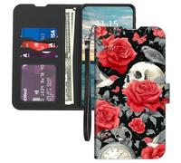 Mxfdegf for BLU View 5 Phone Case Wallet with Card Holder Wrist Strap,PU Leather Flip Folio Magnetic Clasp Kickstand,Drop Protection TPU Inner Cover for BLU View5 B160V,Birds Skull Flower