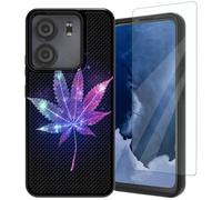 Mxfdegf for BLU View 5 Phone Case,with Tempered Glass Screen Protector, Durable PC and TPU Bumper Raised Corner Edge Case for BLU View 5,Leaf/Purple Star