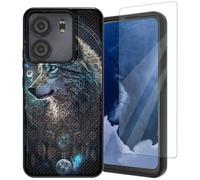 Mxfdegf for BLU View 5 Phone Case,with Tempered Glass Screen Protector, Durable PC and TPU Bumper Raised Corner Edge Case for BLU View 5,Feathers Wolf Warrior