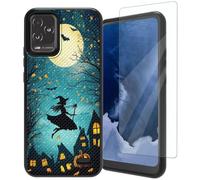 Mxfdegf for BLU View 5 Pro Phone Case,with Tempered Glass Screen Protector, Durable PC and TPU Bumper Raised Corner Edge Case for BLU View 5 Pro,Full Moon and Bats