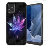 Mxfdegf for BLU View 5 Pro Phone Case,with Tempered Glass Screen Protector, Durable PC and TPU Bumper Raised Corner Edge Case for BLU View 5 Pro,Leaf/Purple Star