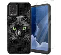 Mxfdegf for BLU View 5 Pro Phone Case,with Tempered Glass Screen Protector, Durable PC and TPU Bumper Raised Corner Edge Case for BLU View 5 Pro,Green Eyes Cat Black