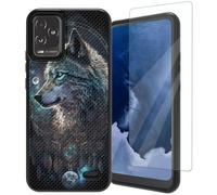 Mxfdegf for BLU View 5 Pro Phone Case,with Tempered Glass Screen Protector, Durable PC and TPU Bumper Raised Corner Edge Case for BLU View 5 Pro,Feathers Wolf Warrior