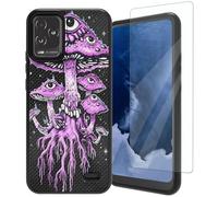 Mxfdegf for BLU View 5 Pro Phone Case,with Tempered Glass Screen Protector, Durable PC and TPU Bumper Raised Corner Edge Case for BLU View 5 Pro,Green Eyes and Mushroom