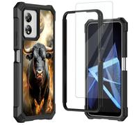 Mxfdegf for Boost Celero 5G SC Phone Case,with Tempered Glass Screen Protector,Shockproof Durable PC and TPU Bumper Raised Corner Edge Case for Celero5G SC 2024,Flaming Cow