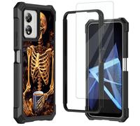 Mxfdegf for Boost Celero 5G SC Phone Case,with Tempered Glass Screen Protector,Shockproof Durable PC and TPU Bumper Raised Corner Edge Case for Celero5G SC 2024,Human Skeleton and Coffee