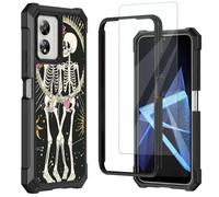 Mxfdegf for Boost Celero 5G SC Phone Case,with Tempered Glass Screen Protector,Shockproof Durable PC and TPU Bumper Raised Corner Edge Case for Celero5G SC 2024,Human Skeleton and Roseas
