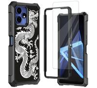 Mxfdegf for Boost Mobile Celero 5G + Plus 2024 (3rd Version) Phone Case,with Tempered Glass Screen Protector, Durable PC and TPU Bumper Raised Corner Edge Case,Black White/Dragon