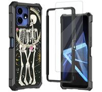 Mxfdegf for Boost Mobile Celero 5G + Plus 2024 (3rd Version) Phone Case,with Tempered Glass Screen Protector, Durable PC and TPU Bumper Raised Corner Edge Case,Human Skeleton and Roseas
