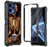 Mxfdegf for Boost Mobile Celero 5G + Plus 2024 (3rd Version) Phone Case,with Tempered Glass Screen Protector, Durable PC and TPU Bumper Raised Corner Edge Case,Human Skeleton and Coffee