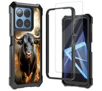 Mxfdegf for Boost Summit 5G Phone Case,with Tempered Glass Screen Protector,Shockproof Durable PC and TPU Bumper Raised Corner Edge Case for Boost Summit 5G,Flaming Cow