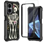 Mxfdegf for Celero 3 5G Phone Case, Boost Mobile Celero 2024 5G Case,with Tempered Glass Screen Protector, Durable PC and TPU Bumper Raised Corner Edge Case for Celero 5G 3,Human Skeleton and Roseas