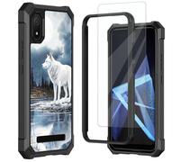 Mxfdegf for Cloud Mobile Stratus C8 Phone Case,with Tempered Glass Screen Protector, Durable PC and TPU Bumper Raised Corner Edge Case for Cloud Stratus C8,White Wolf Under the Moon