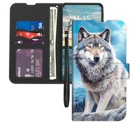 Mxfdegf for Cricket Debut S2/AT&T Calypso 4 Wallet Case,Card Holder Wrist Strap,Leather Flip Folio Magnetic Clasp Kickstand,Drop Protection TPU Inner Cover for Cricket Outlast,Wolf on The mountaintop