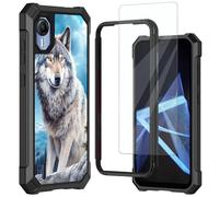 Mxfdegf for Cricket Debut S2 Case, Att Calypso 4 Case,with Tempered Glass Screen Protector,Shockproof Durable PC and TPU Bumper Raised Corner Edge Case for Cricket Debut S2,Wolf on The mountaintop