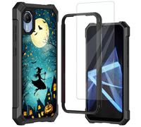 Mxfdegf for Cricket Debut S2 Case, Att Calypso 4 Case,with Tempered Glass Screen Protector,Shockproof Durable PC and TPU Bumper Raised Corner Edge Case for Cricket Debut S2,Full Moon and Bats