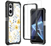 Mxfdegf for Cricket Debut S3 Phone Case/AT&T Vista 2 Case,with Tempered Glass Screen Protector, Durable PC and TPU Bumper Raised Corner Edge Case for ATT Vista 2,Yellow Petals Floral