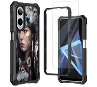 Mxfdegf for Cricket Debut S3 Phone Case/AT&T Vista 2 Case,with Tempered Glass Screen Protector, Durable PC and TPU Bumper Raised Corner Edge Case for ATT Vista 2,Grey Three Wolves