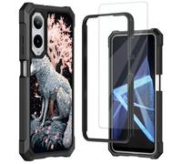 Mxfdegf for Cricket Debut S3 Phone Case/AT&T Vista 2 Case,with Tempered Glass Screen Protector, Durable PC and TPU Bumper Raised Corner Edge Case for ATT Vista 2,Wolves and Cherry Blossoms